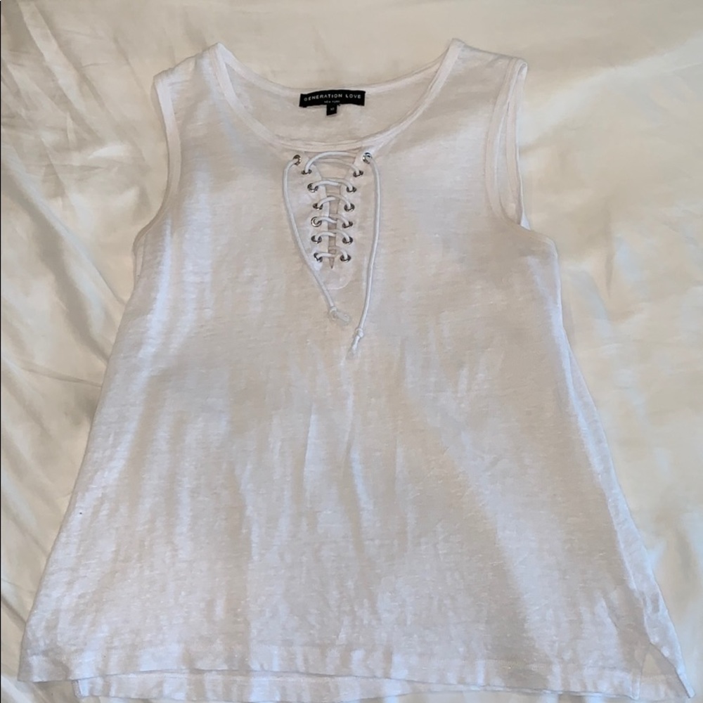 White tank top with cross tie in the front